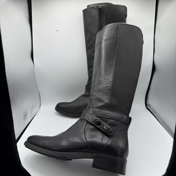 COACH | Essex Semi Matte Leather Tall Boots, Black 9.5 B wide calf/ regular - Picture 3 of 11